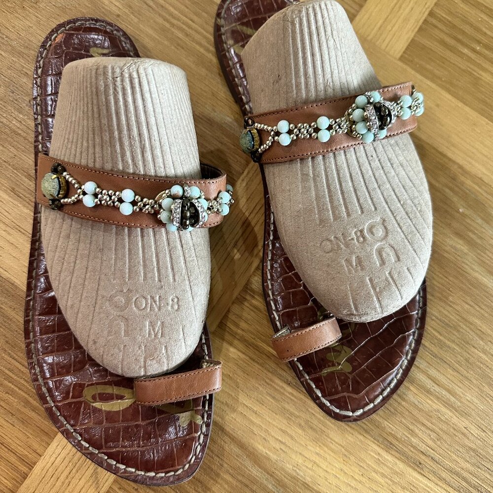 Sam Edelman Brown and Cream Beaded Sandals